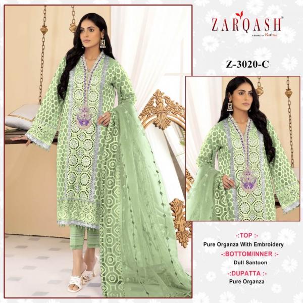 Zarqash Z 3020 Designer Organza Heavy Pakistani Suit Collection